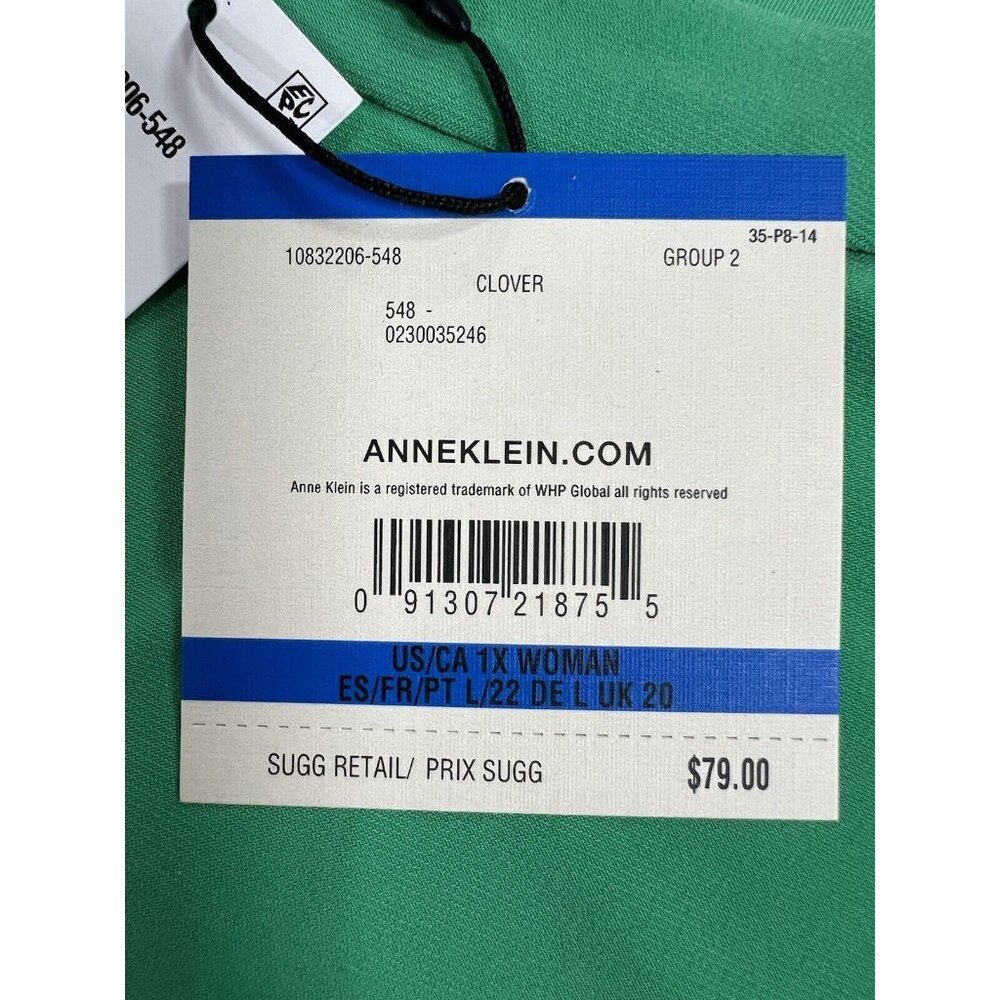 Anne Klein women Top Plus size 1X green stretch 3/4 Sleeves NWT - Picture 5 of 10